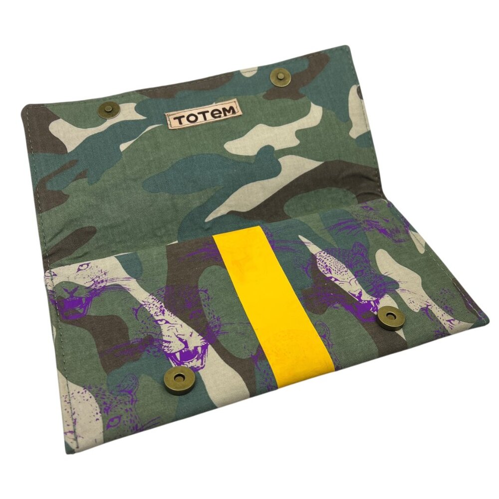 Totem Salvaged Camo, Stripe and Screen Printed Leopard Clutch Purse, $195 retail - Picture 4 of 6